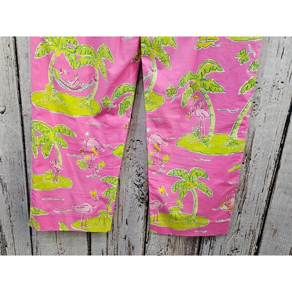 BF Women's 8 VINTAGE LILLY PULITZER Pink Palm Tree Tapered Leg Khaki Chino Pants - Picture 9 of 11